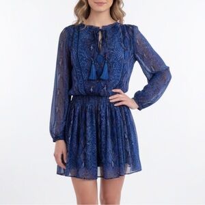 Banana Republic Dress Mini Snakeskin Print Long Sleeve Blouson Mini XSP Boho Mod